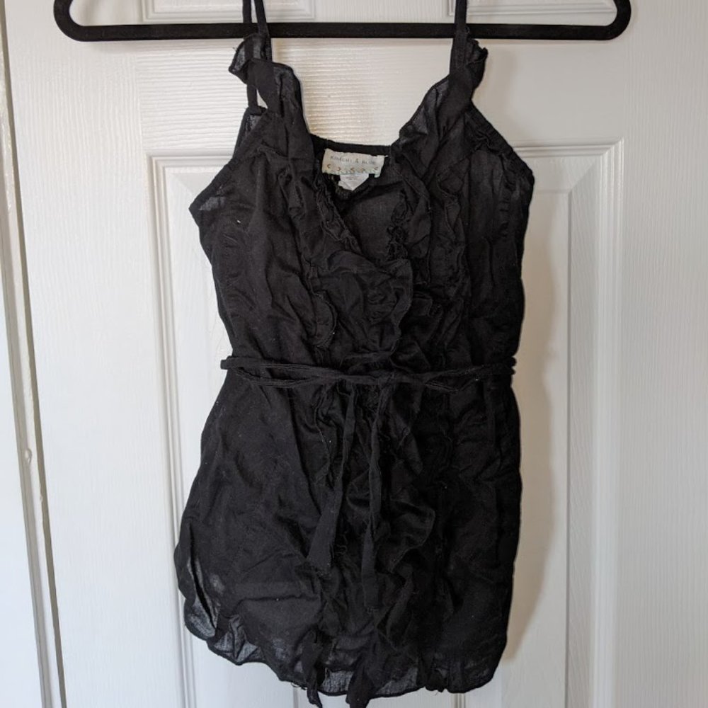 Black Ruffle Tank Top with High Waist Tie